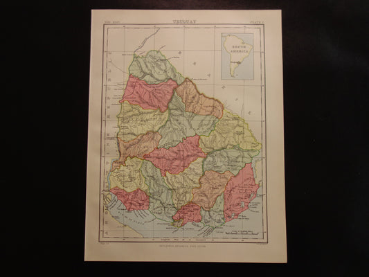URUGUAY Antieke landkaart van Uruguay 1888 originele oude kaart te koop