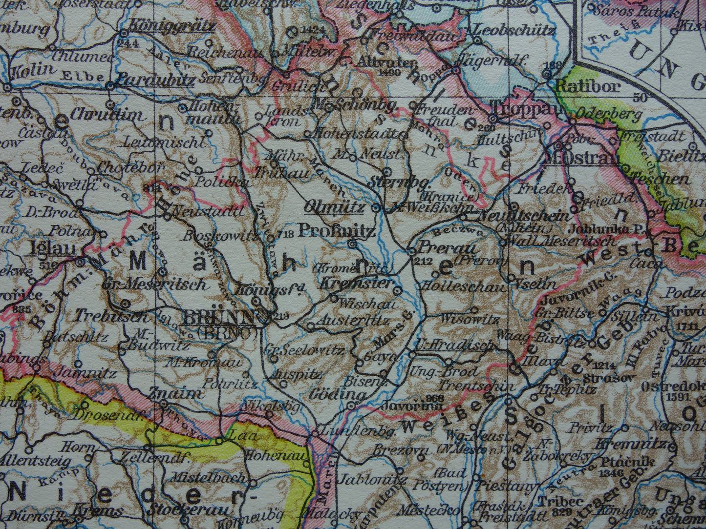 TSJECHOSLOWAKIJE oude kaart van Tsjechië en Slowakije uit 1928 originele kleine vintage landkaart Praag Bratislava