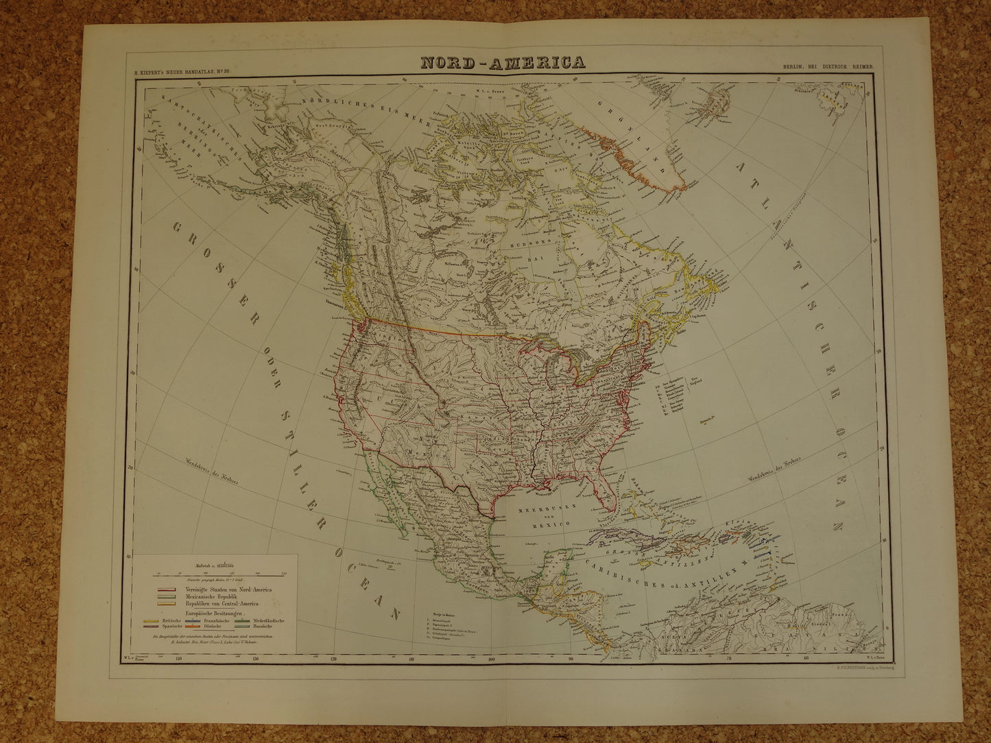 NOORD-AMERIKA antieke landkaart uit 1860 van VS Canada Mexico oude kaart originele vintage historische kaarten