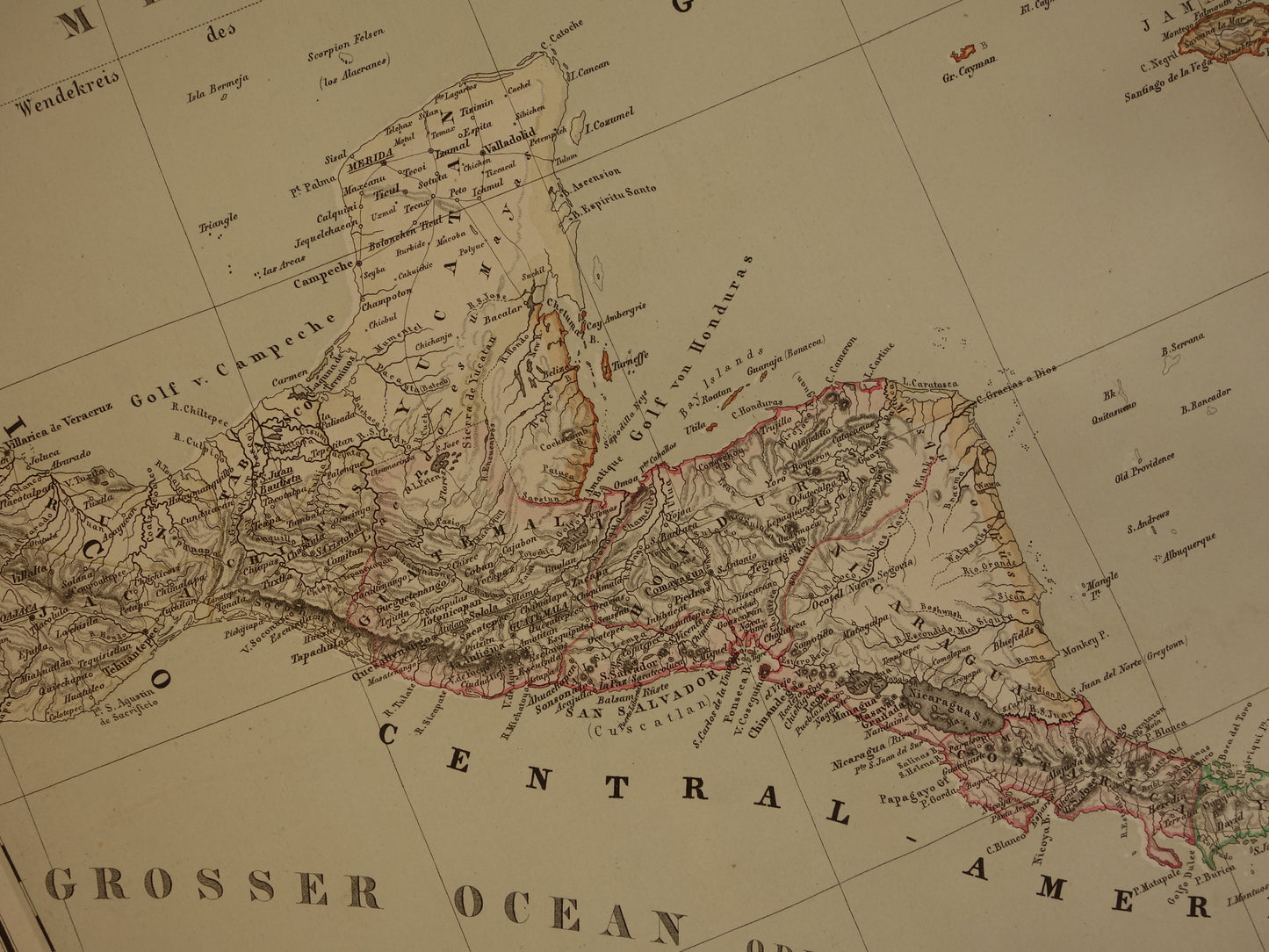 oude kaart van Caraïben en centraal Amerika in 1857 originele antieke landkaart Caraïbisch gebied Antillen Cuba Nicaragua vintage kaarten