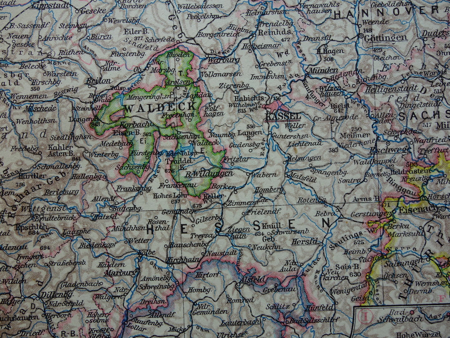 DUITSLAND oude landkaart van Rhijnland 1928 originele vintage Duitse kaart Ruhrgebied Keulen Essen Dortmund Kassel
