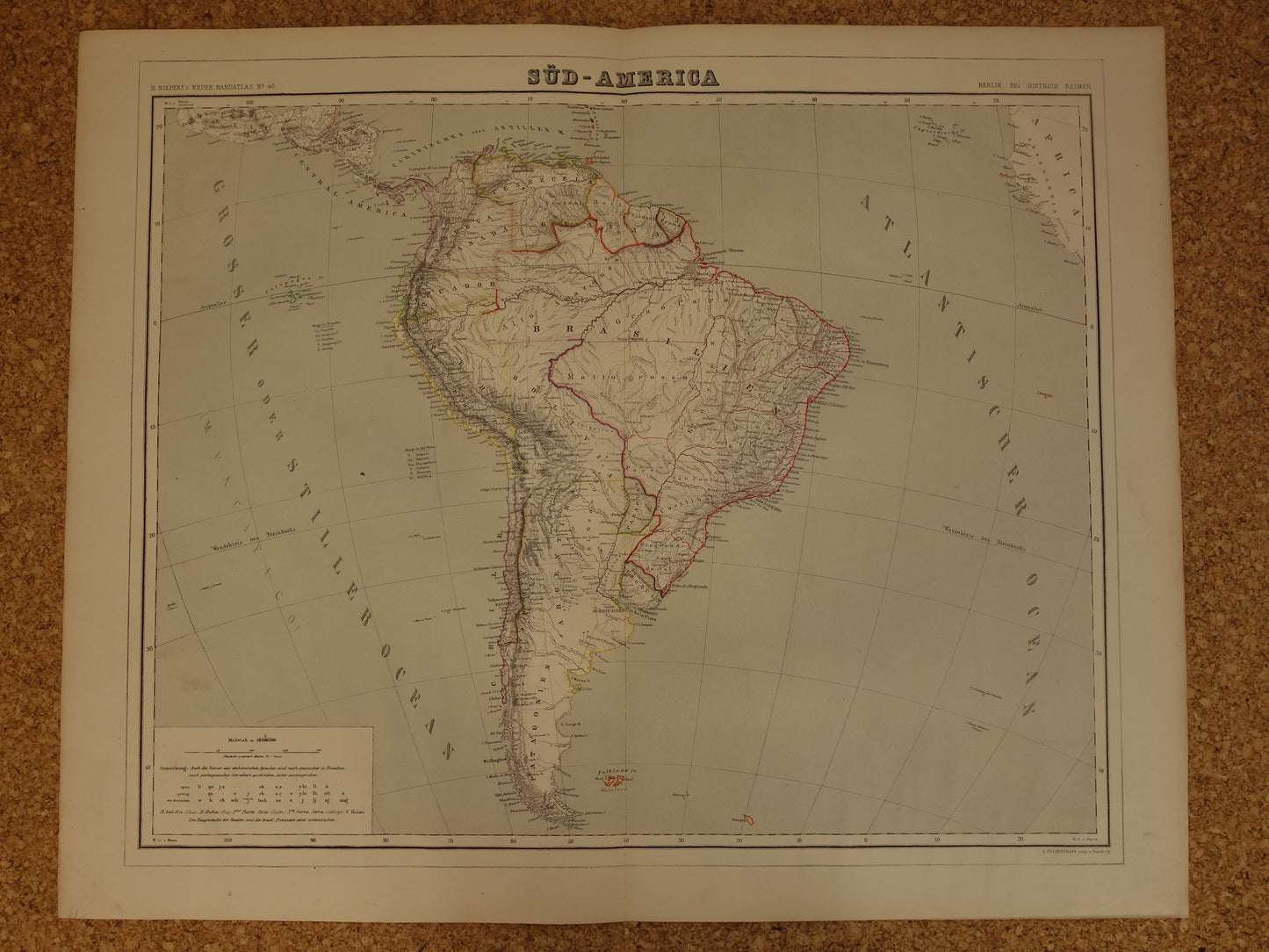 ZUID-AMERIKA Grote oude kaart van Zuid-Amerika uit 1860 originele antieke landkaart Patagonië Brazilië Argentinië Suriname vintage poster