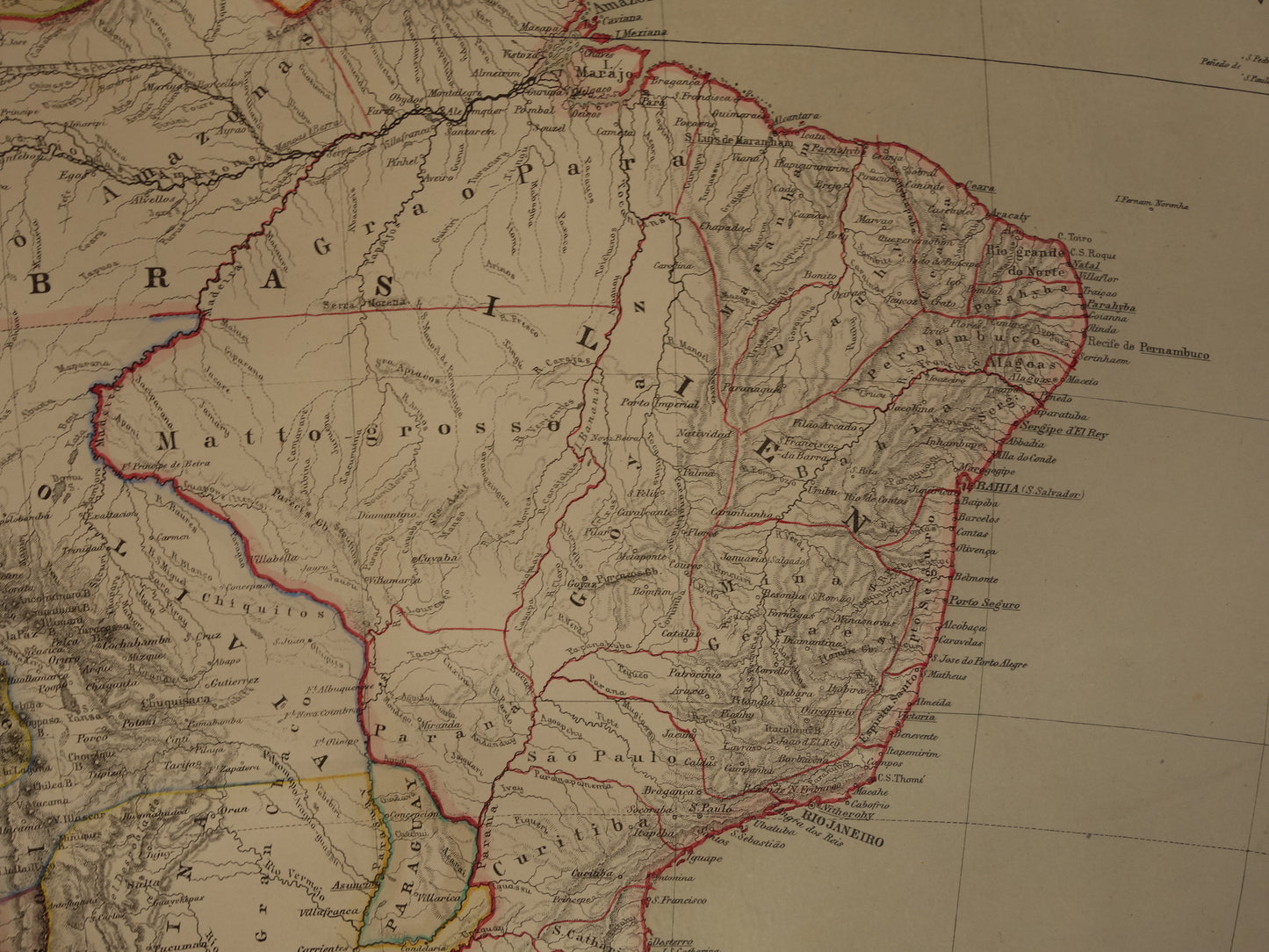ZUID-AMERIKA Grote oude kaart van Zuid-Amerika uit 1860 originele antieke landkaart Patagonië Brazilië Argentinië Suriname vintage poster