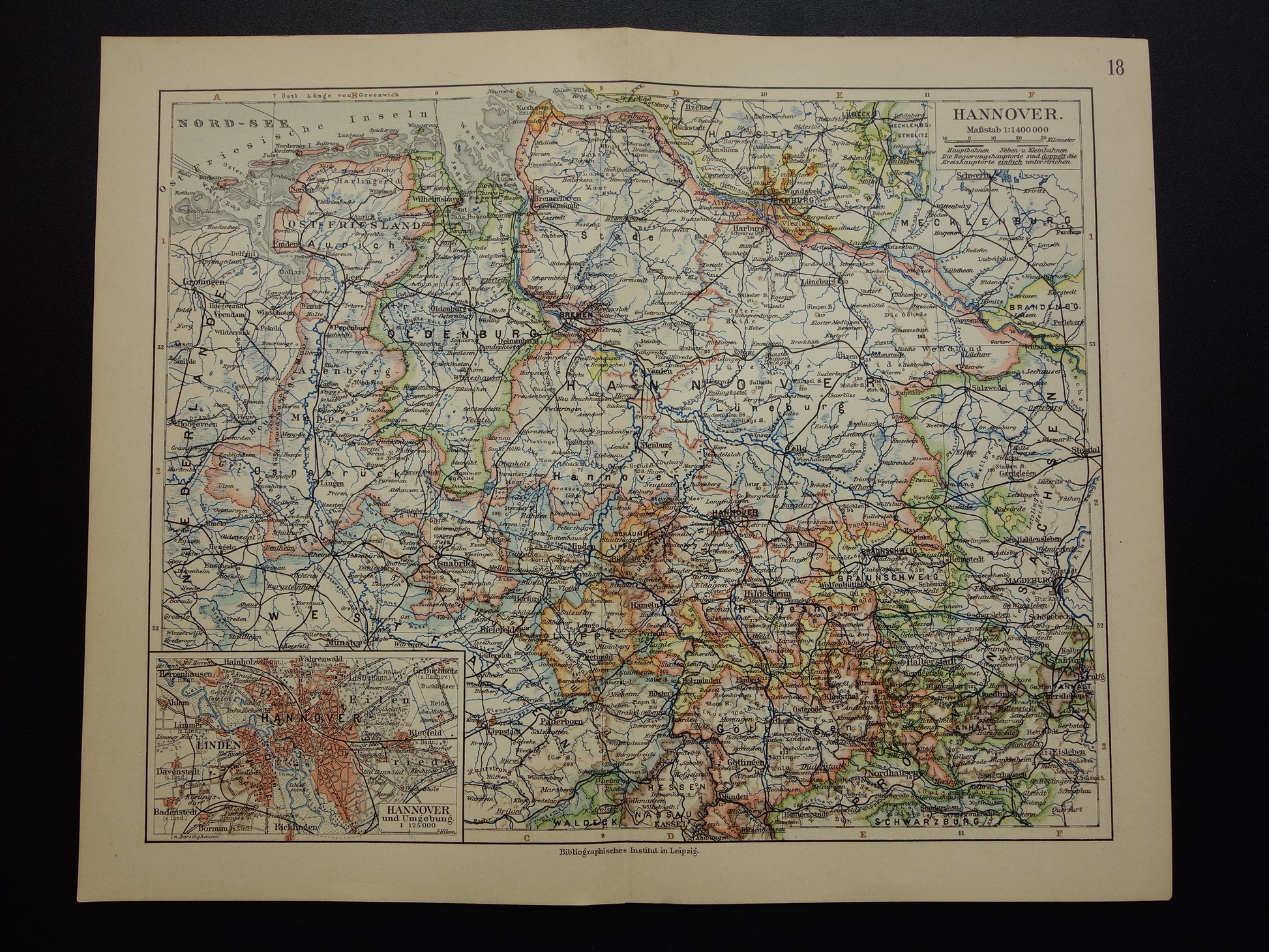 DUITSLAND oude kaart van Nedersaksen Hannover Bremen Hamburg 1906 originele antieke Duitse landkaart van noordwest Duitsland