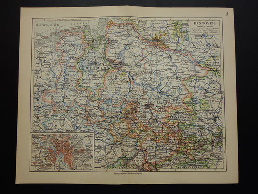 DUITSLAND oude kaart van Nedersaksen Hannover Bremen Hamburg 1906 originele antieke Duitse landkaart van noordwest Duitsland