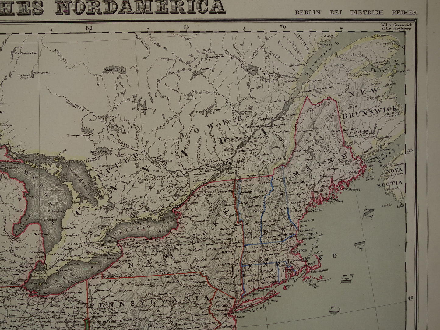 Verenigde Staten Oostkust oude kaart van VS in 1856 originele antieke landkaart Amerika vintage poster