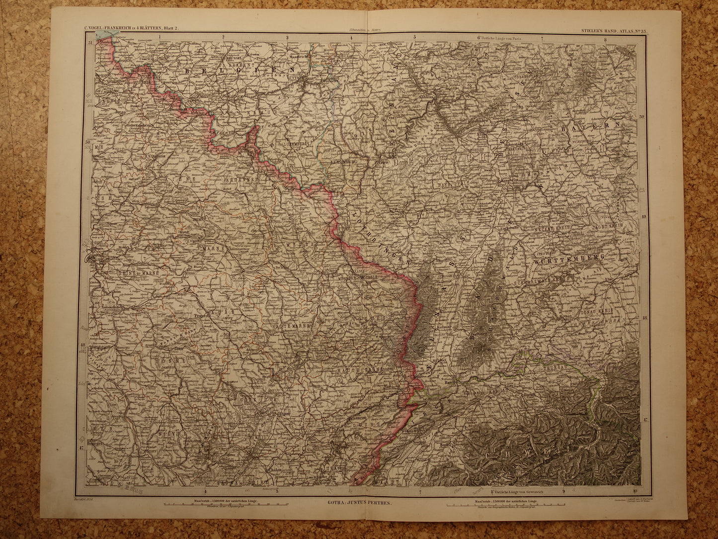 Grote oude landkaart van Frankrijk 1886 originele antieke kaart 74 x 92 cm met jaartal vintage landkaarten
