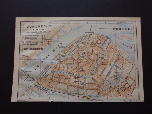 DORDRECHT oude plattegrond van Dordrecht uit 1927 kleine originele vintage kaart Nederland