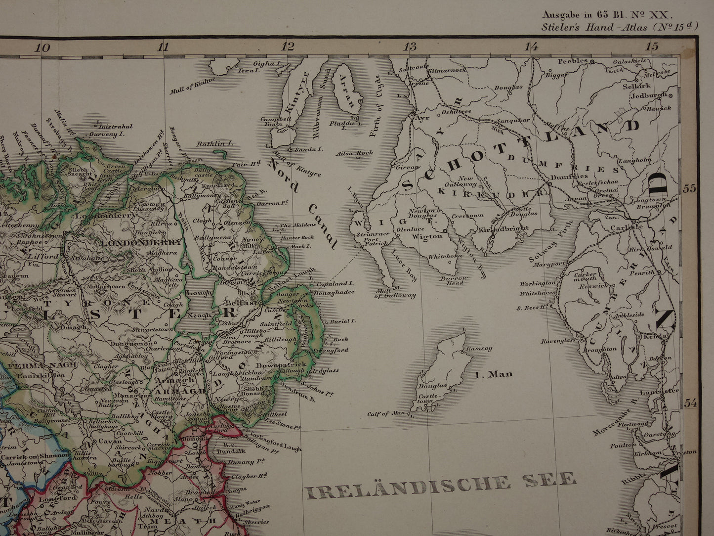 IERLAND oude kaart van Ierland 1859 originele antieke Duitse landkaart van Dublin Killarney met jaartal