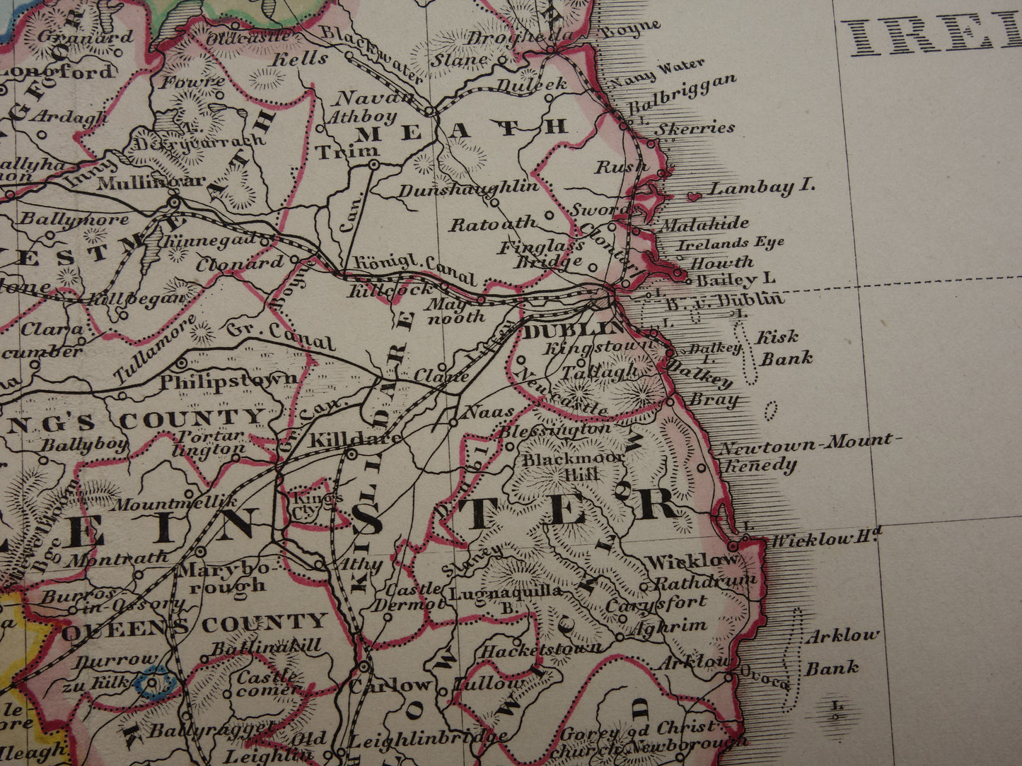 IERLAND oude kaart van Ierland 1859 originele antieke Duitse landkaart van Dublin Killarney met jaartal