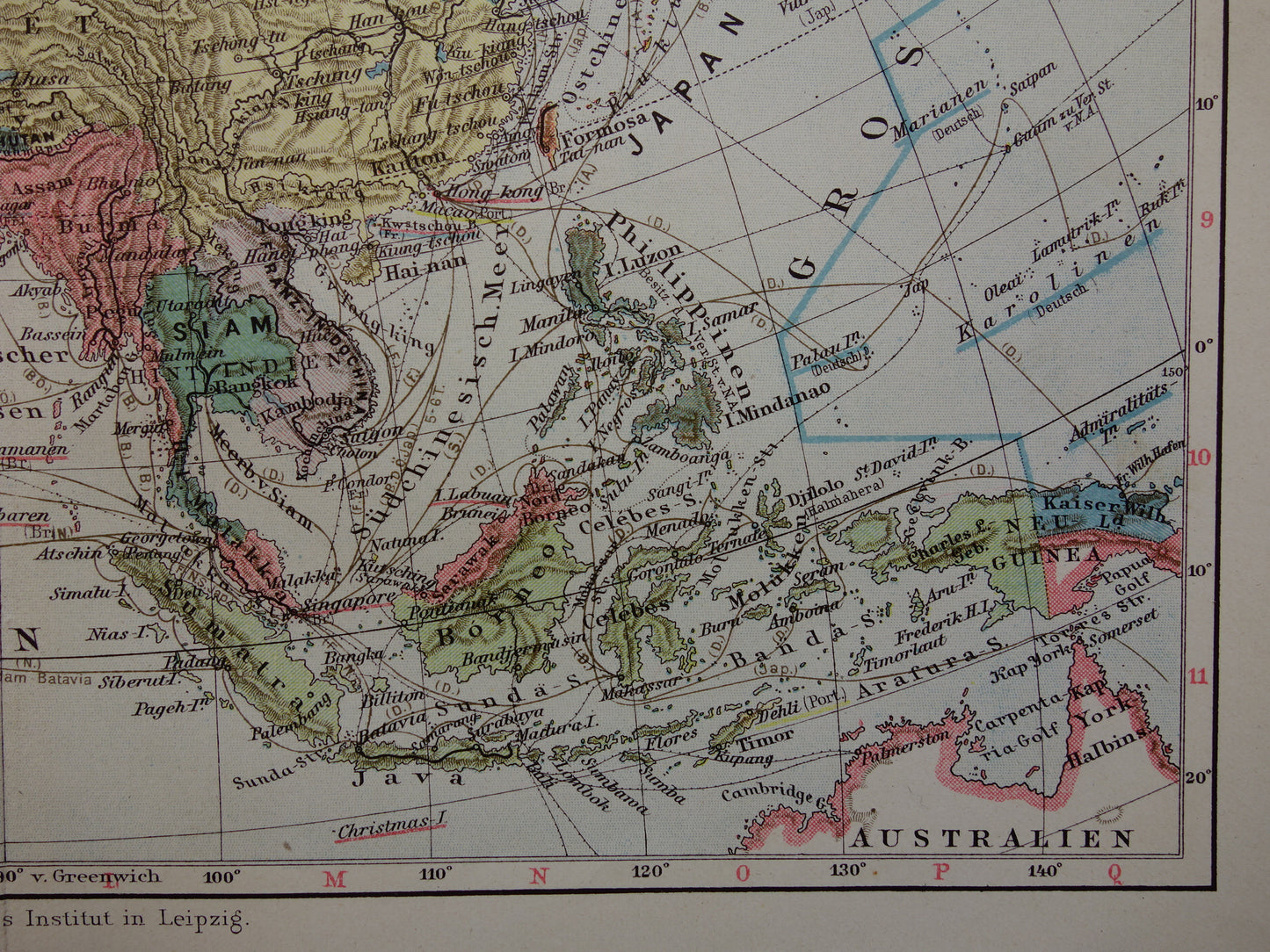 AZIË oude landkaart van continent Azië uit 1913 originele antieke kaart