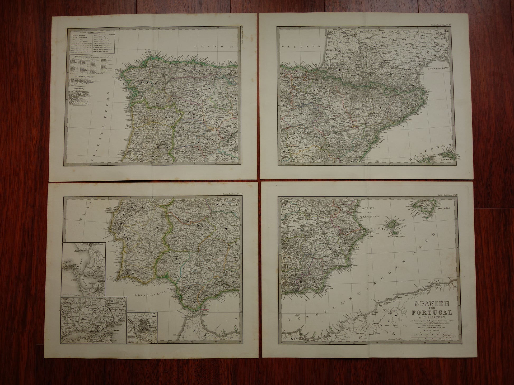 SPANJE Grote oude kaart van Spanje en Portugal 1860 originele antieke landkaart poster 73x89 cm met jaartal