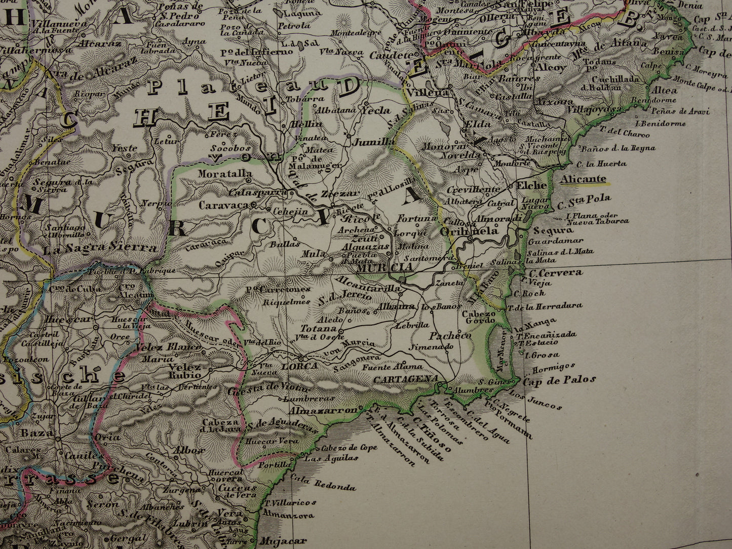 SPANJE Grote oude kaart van Spanje en Portugal 1860 originele antieke landkaart poster 73x89 cm met jaartal