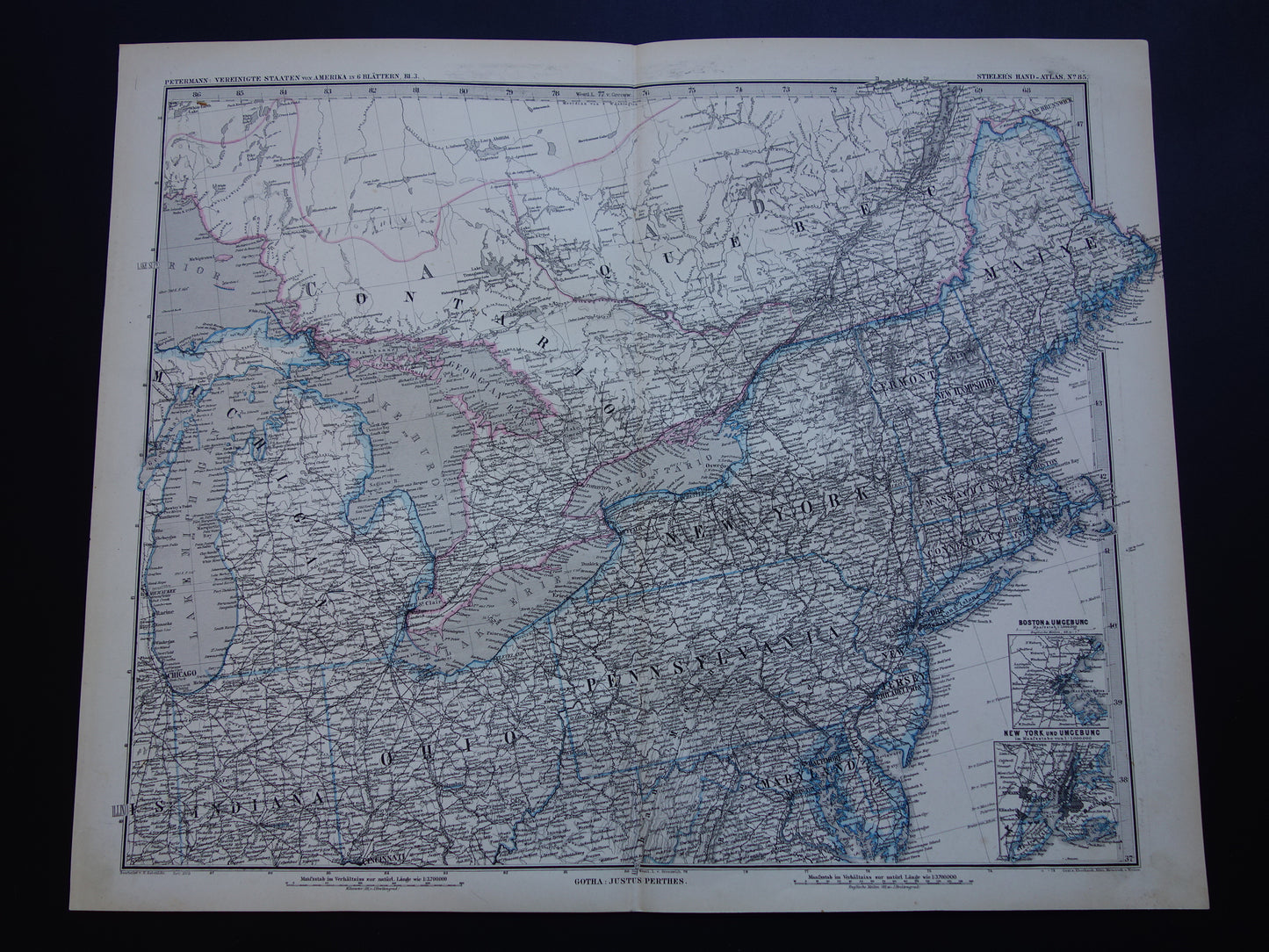 VERENIGDE STATEN Oude kaart van de VS uit 1886 originele grote antieke landkaart met jaartal - vintage poster van Amerika XL
