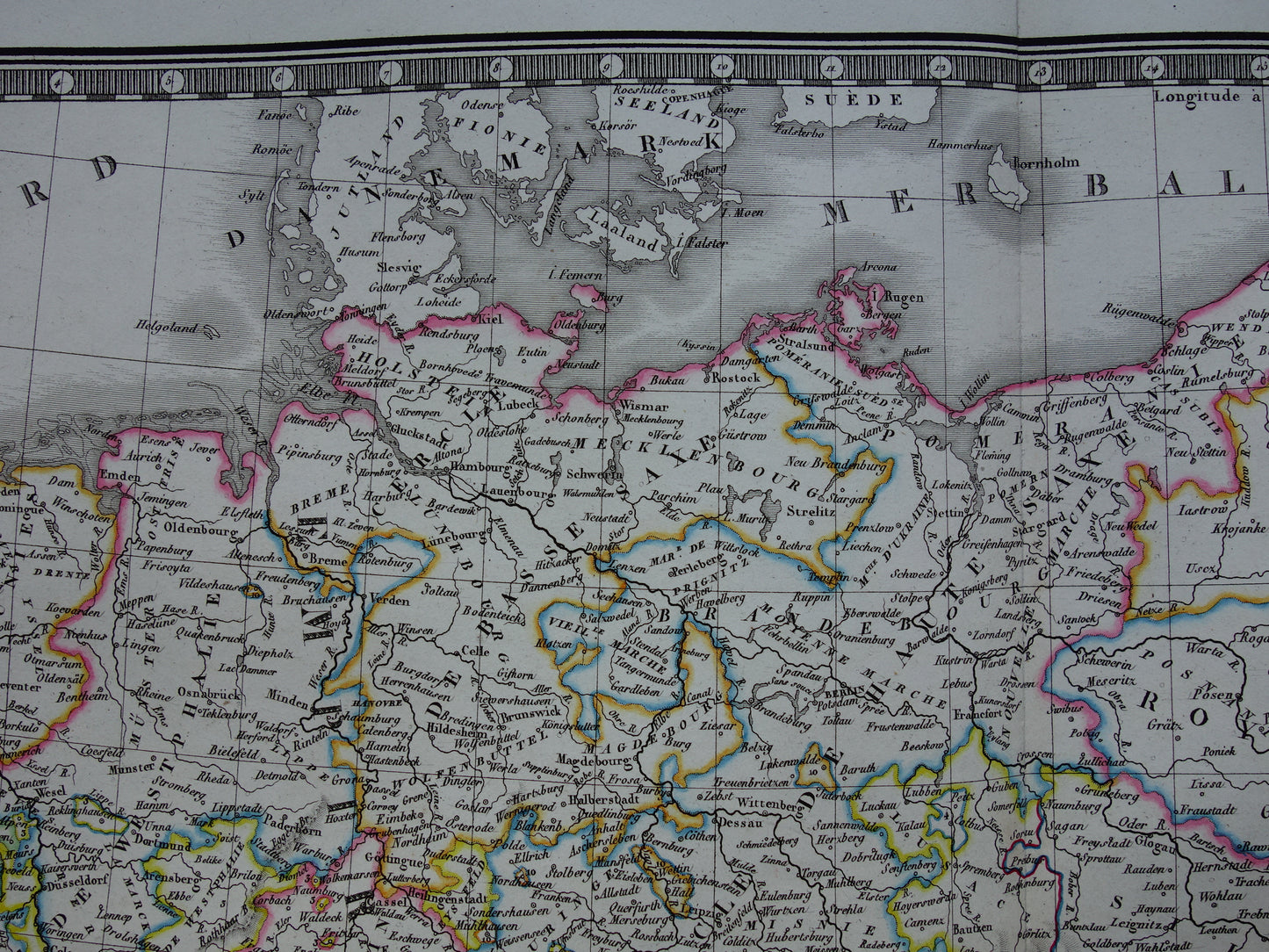 DUITSLAND grote oude Franse kaart van Duitse Rijk in 1789 beschadigde originele antieke handgekleurde landkaart poster uit 1826