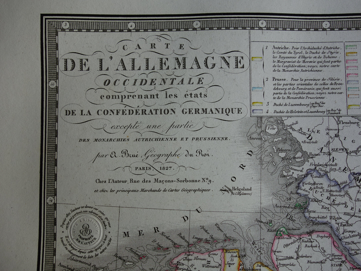  carte de l'allemagne occidentale comprenant les etats de la confederation germanique brue atlas for sale