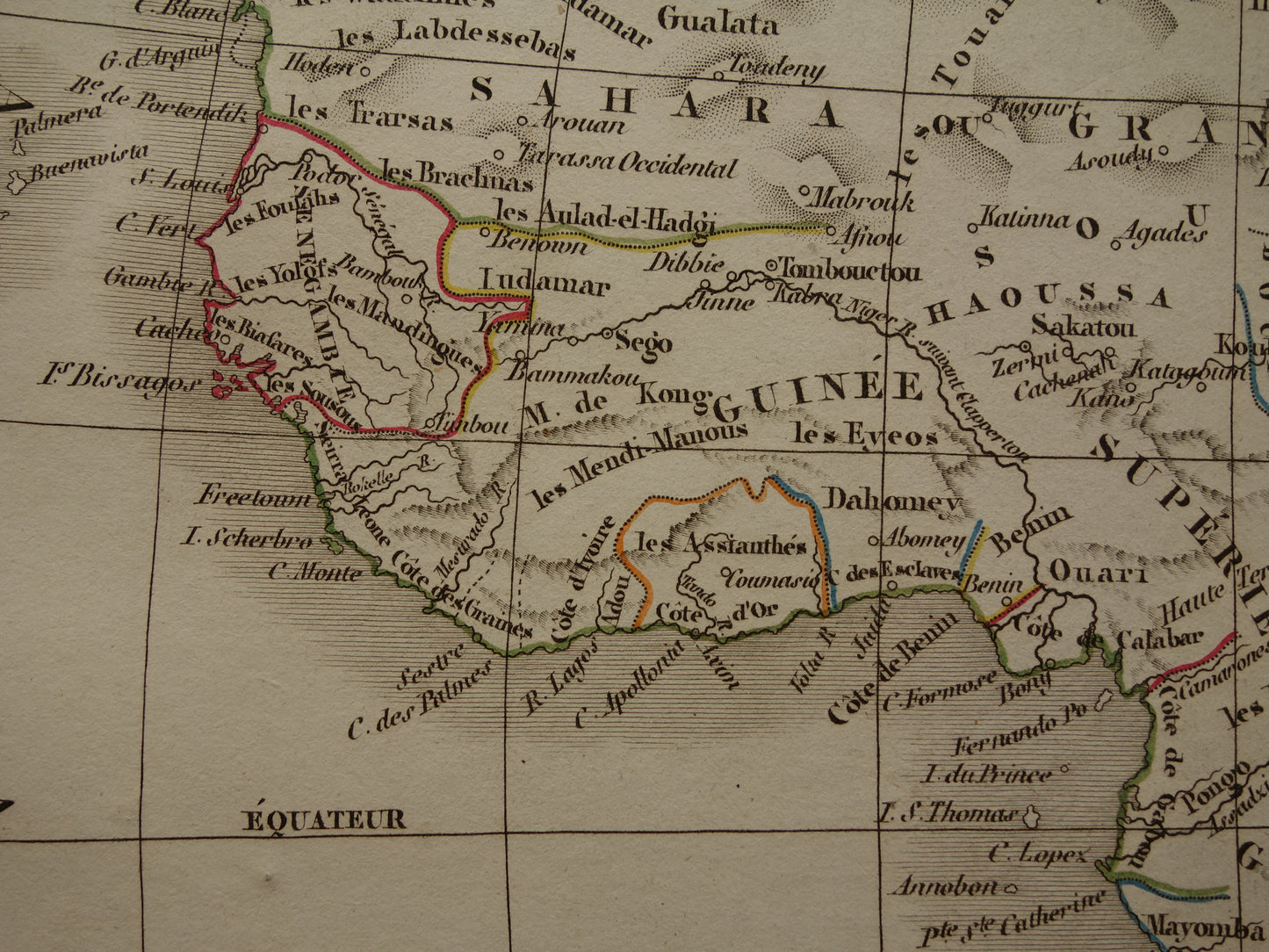 AFRIKA Oude landkaart van Afrika in 1832 originele antieke handgekleurde kaart met jaartal