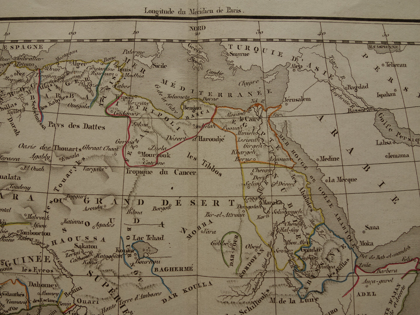 AFRIKA Oude landkaart van Afrika in 1832 originele antieke handgekleurde kaart met jaartal