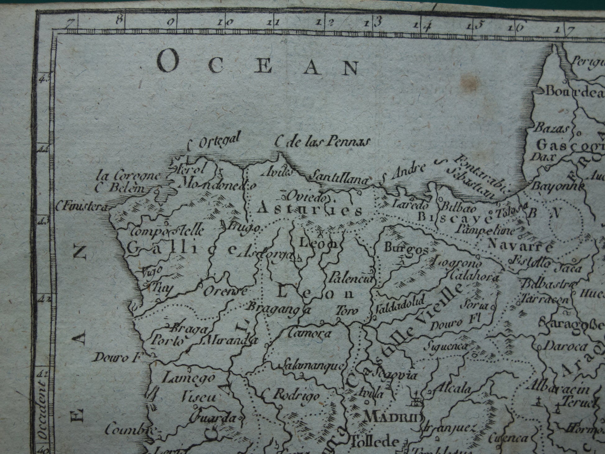 230+ jaar oude kaart van Spanje en Portugal uit 1793 originele antieke kleine landkaart met jaartal