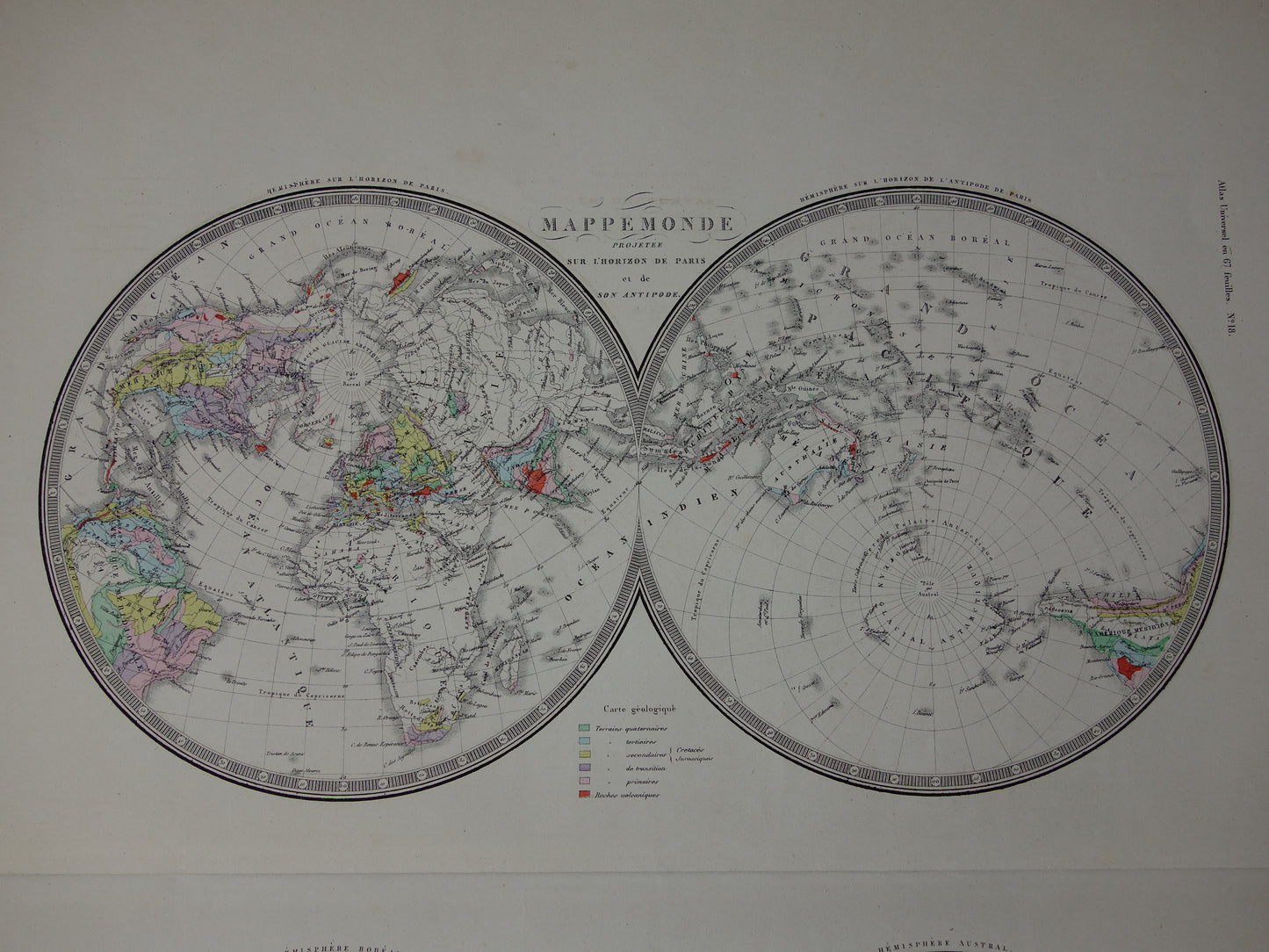 Oude wereldkaart uit 1876 originele grote Franse antieke landkaart van de wereld - vintage historische kaart