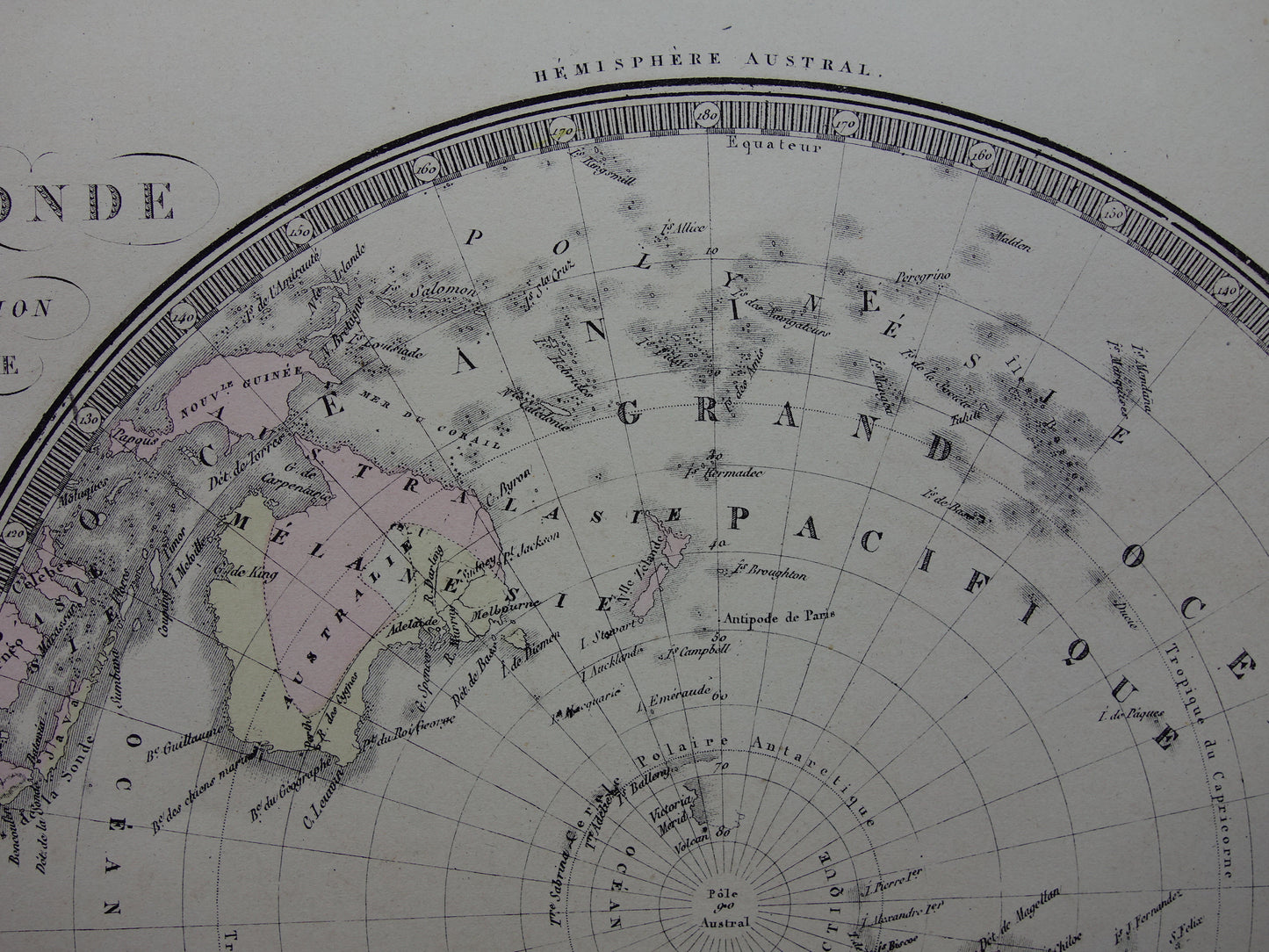 Oude wereldkaart uit 1876 originele grote Franse antieke landkaart van de wereld - vintage historische kaart