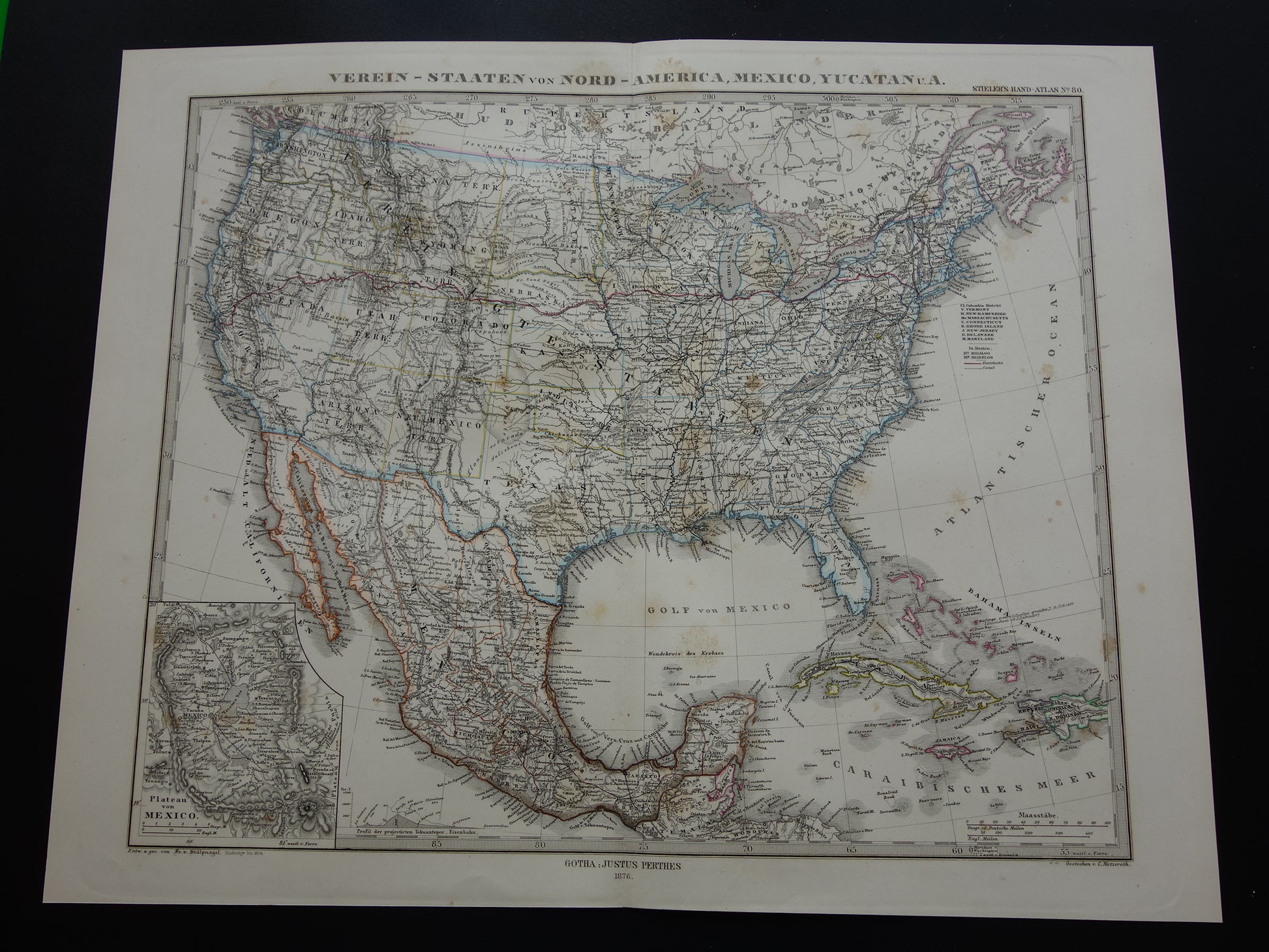 VERENIGDE STATEN oude kaart van de VS in 1876 antieke landkaart van Amerika USA originele vintage historische kaarten