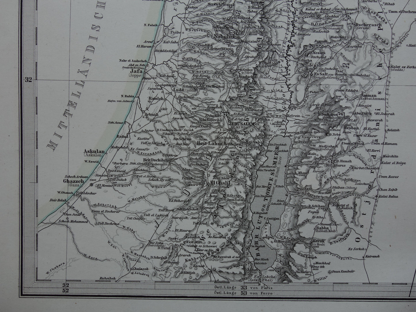 Oude kaart van Israël Libanon Palestina Syrië uit 1877 originele antieke landkaart Jeruzalem Damascus