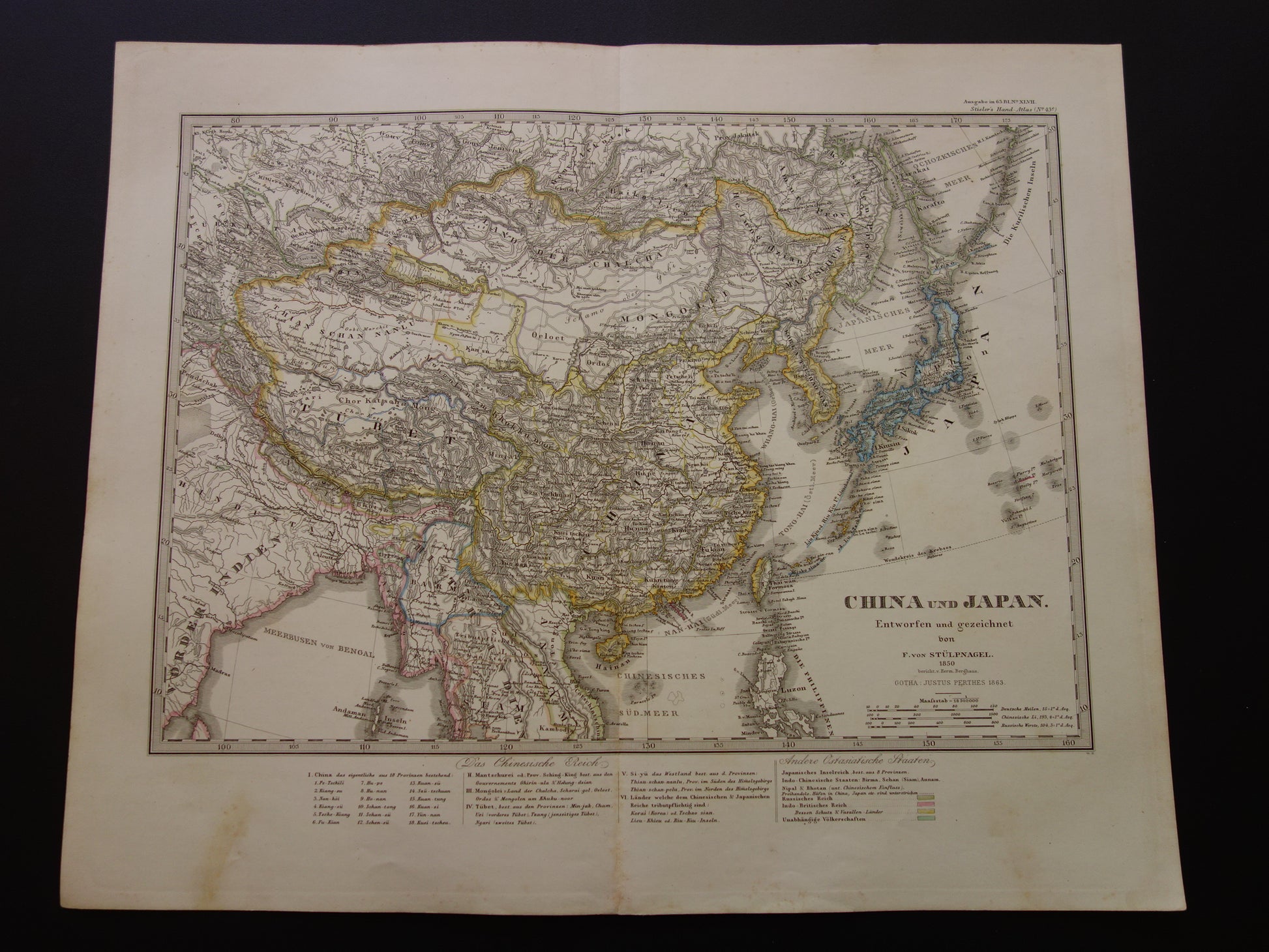 CHINA oude landkaart van het Chinese rijk in 1863 vintage poster Azië