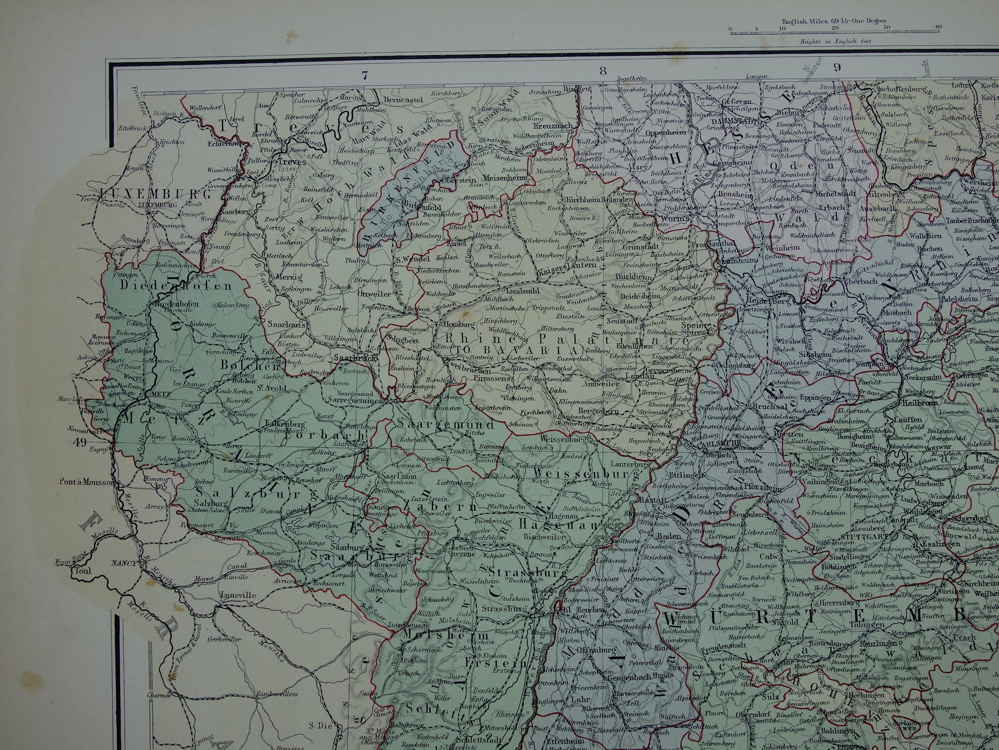 Elzas Lotharingen in 1890 kaart landkaart
