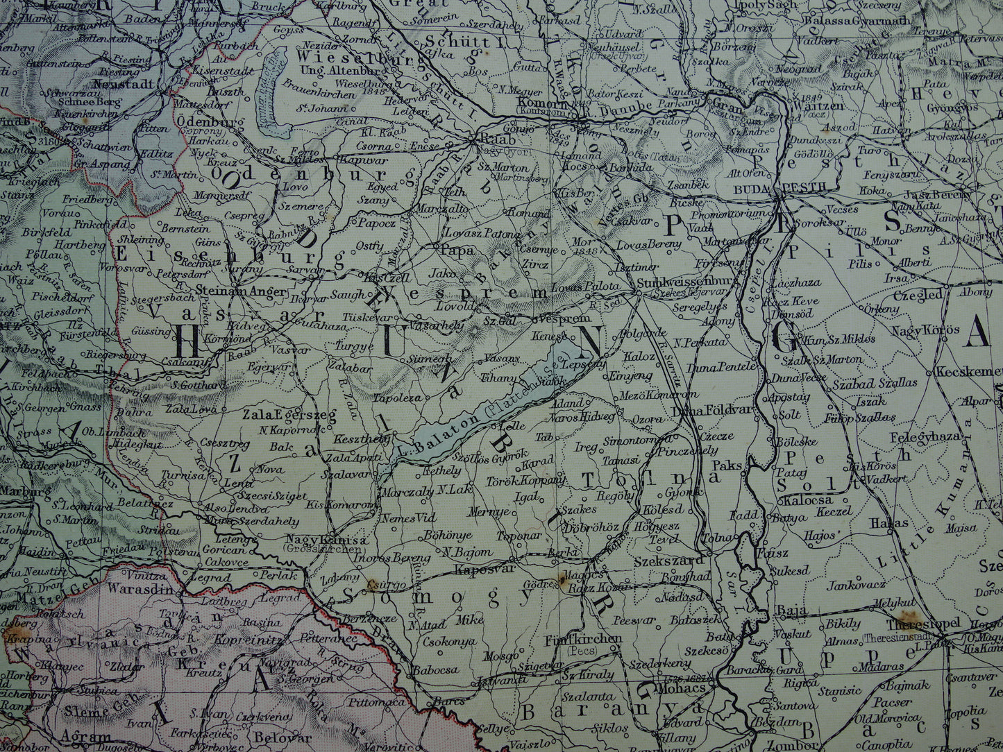Originele grote oude landkaart van OOSTENRIJK-HONGARIJE uit 1890 vintage kaart met Tsjechië Kroatië Slovenië Transsylvanië Bosnië