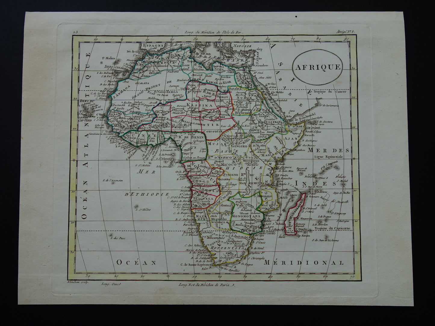 AFRIKA oude kaart van Afrikaans continent 1802 originele antieke Franse handgekleurde landkaart poster
