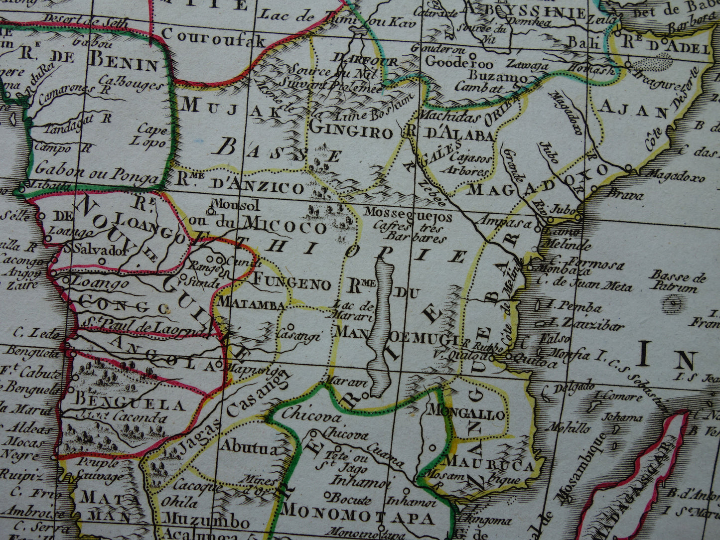AFRIKA oude kaart van Afrikaans continent 1802 originele antieke Franse handgekleurde landkaart poster
