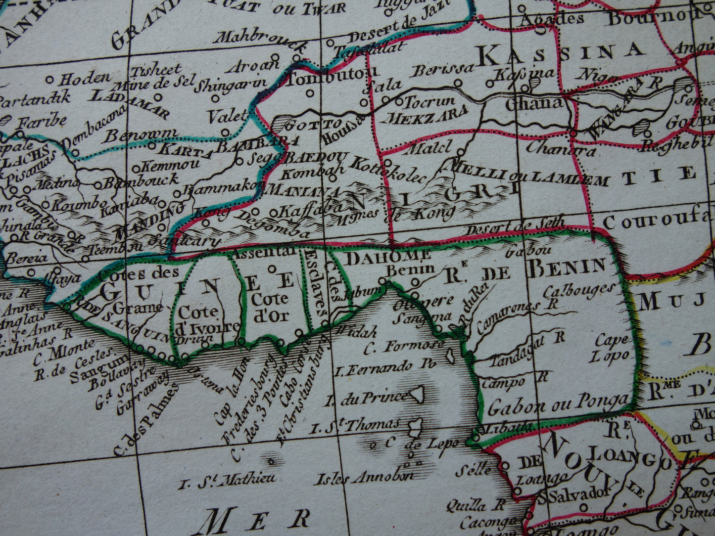 AFRIKA oude kaart van Afrikaans continent 1802 originele antieke Franse handgekleurde landkaart poster