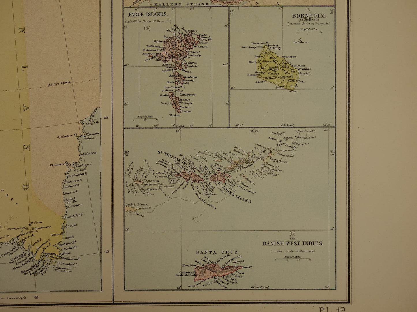 Denemarken grote oude kaart van Denemarken Groenland en Ijsland uit 1875 originele antieke landkaart poster