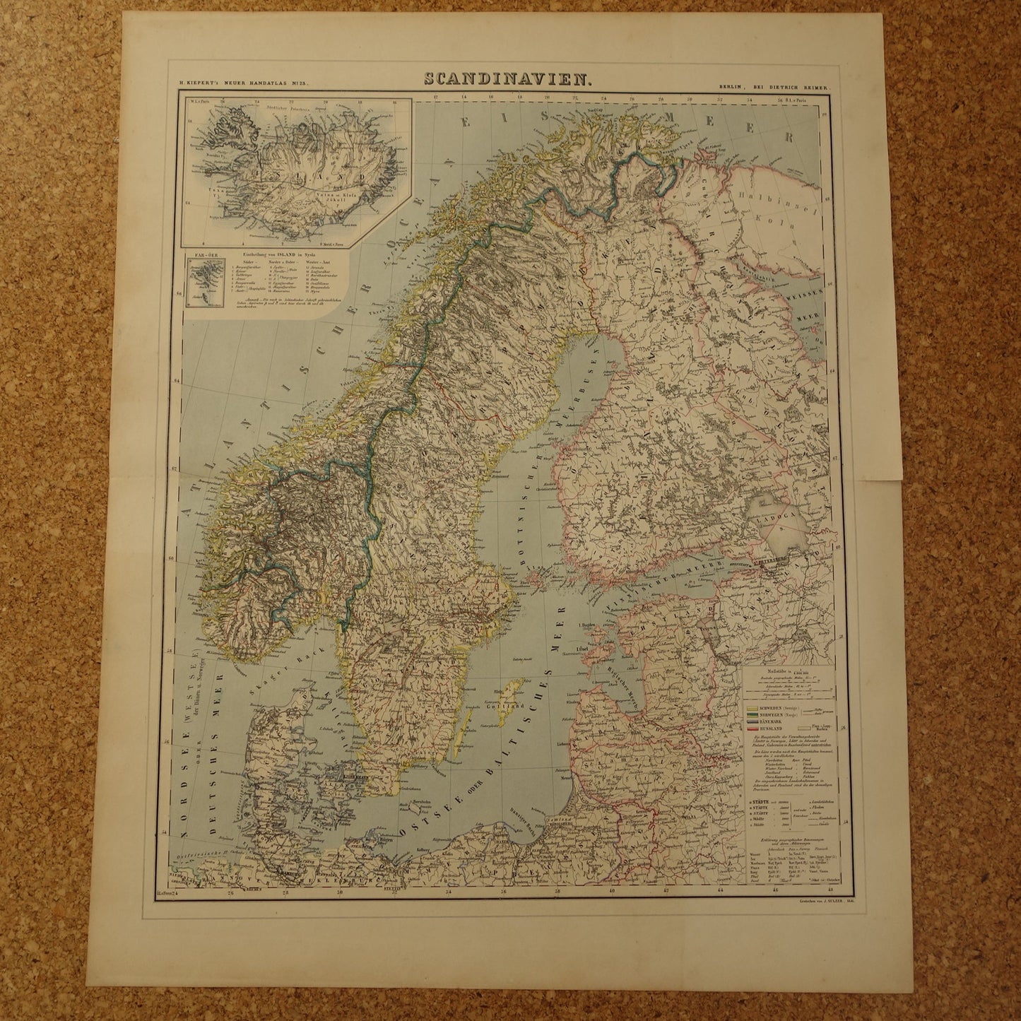 Grote landkaart van Noorwegen Zweden Finland in 1856 originele antieke kaart vintage poster met jaartal van Scandinavië
