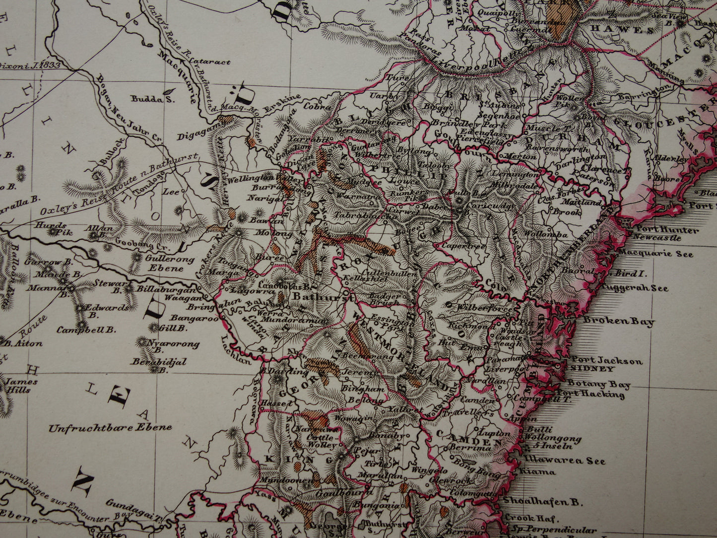 AUSTRALIE grote oude kaart van zuidoost Australië in 1859 originele antieke Duitse landkaart - vintage landkaarten