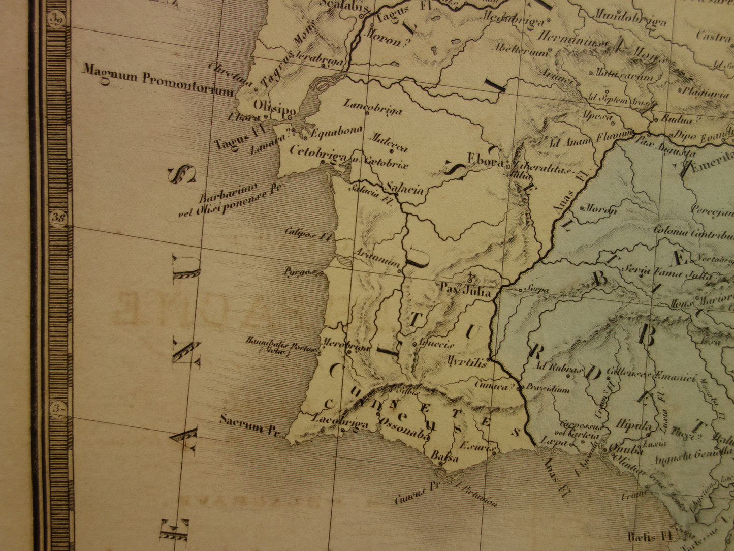 SPANJE oude kaart van Spanje en Portugal in de oudheid 1875 originele grote antieke landkaart Hispania in Romeinse tijd