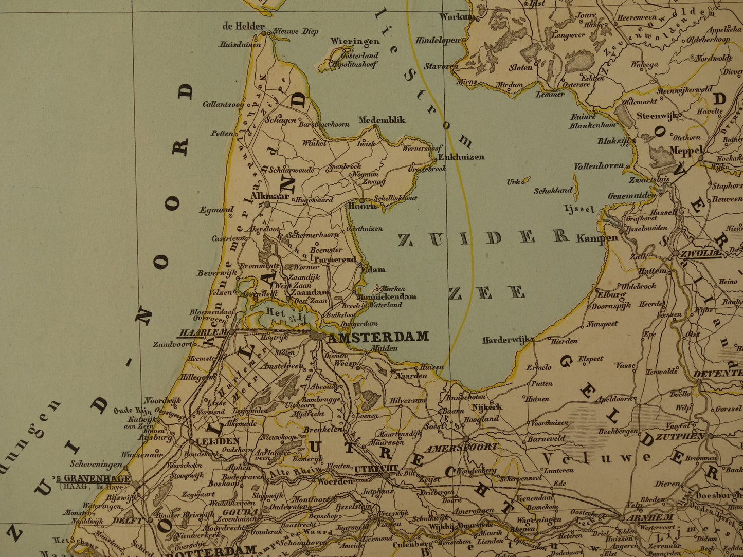 Oude landkaart van Nederland en België uit 1860 originele antieke grote handgekleurde kaart