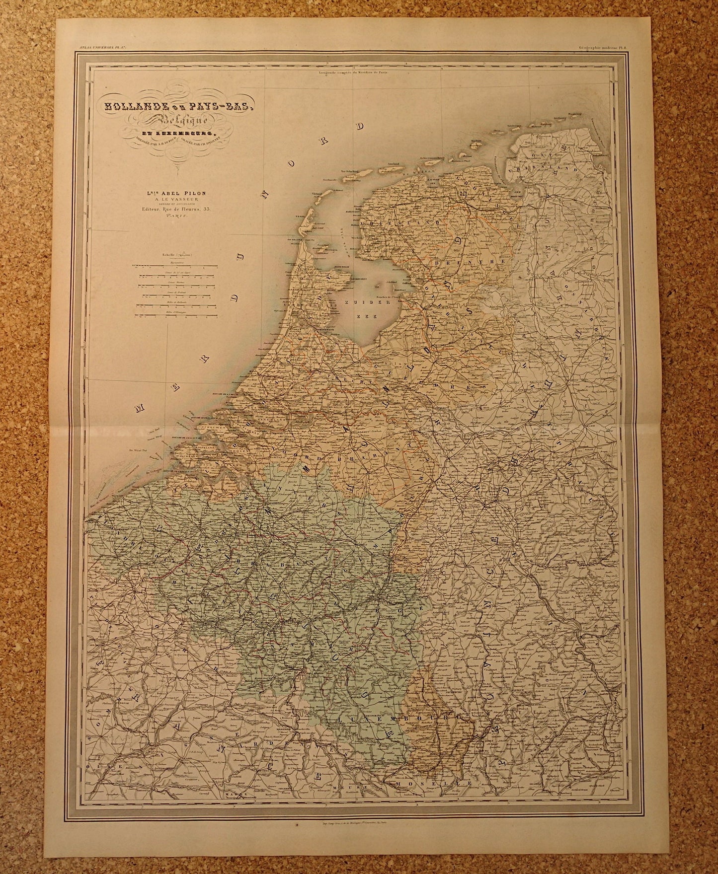 Grote Oude landkaart van Nederland en België 1878 originele antieke zeer grote kaart poster