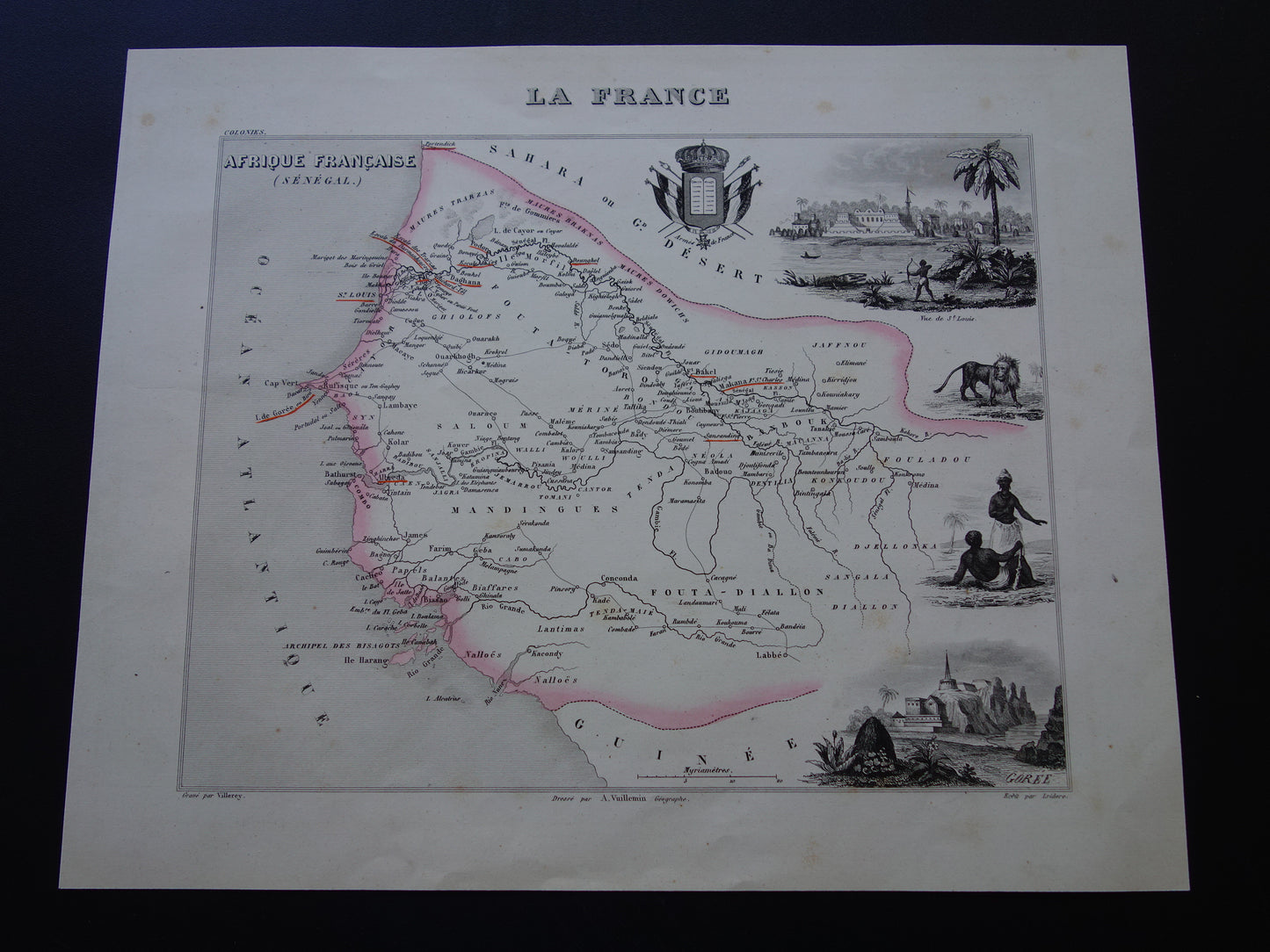 Senegal Oude kaart van Senegal uit 1851 Originele antieke landkaart Gorée Dakar
