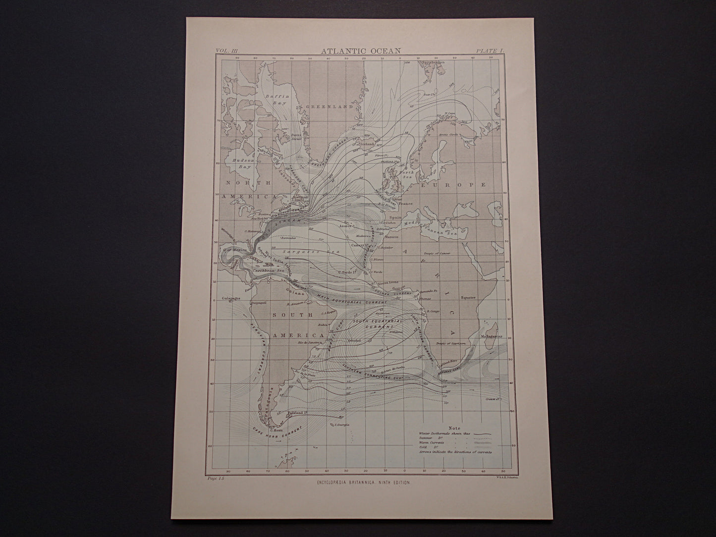 Antieke kaart van de Atlantische Oceaan met zeestromingen