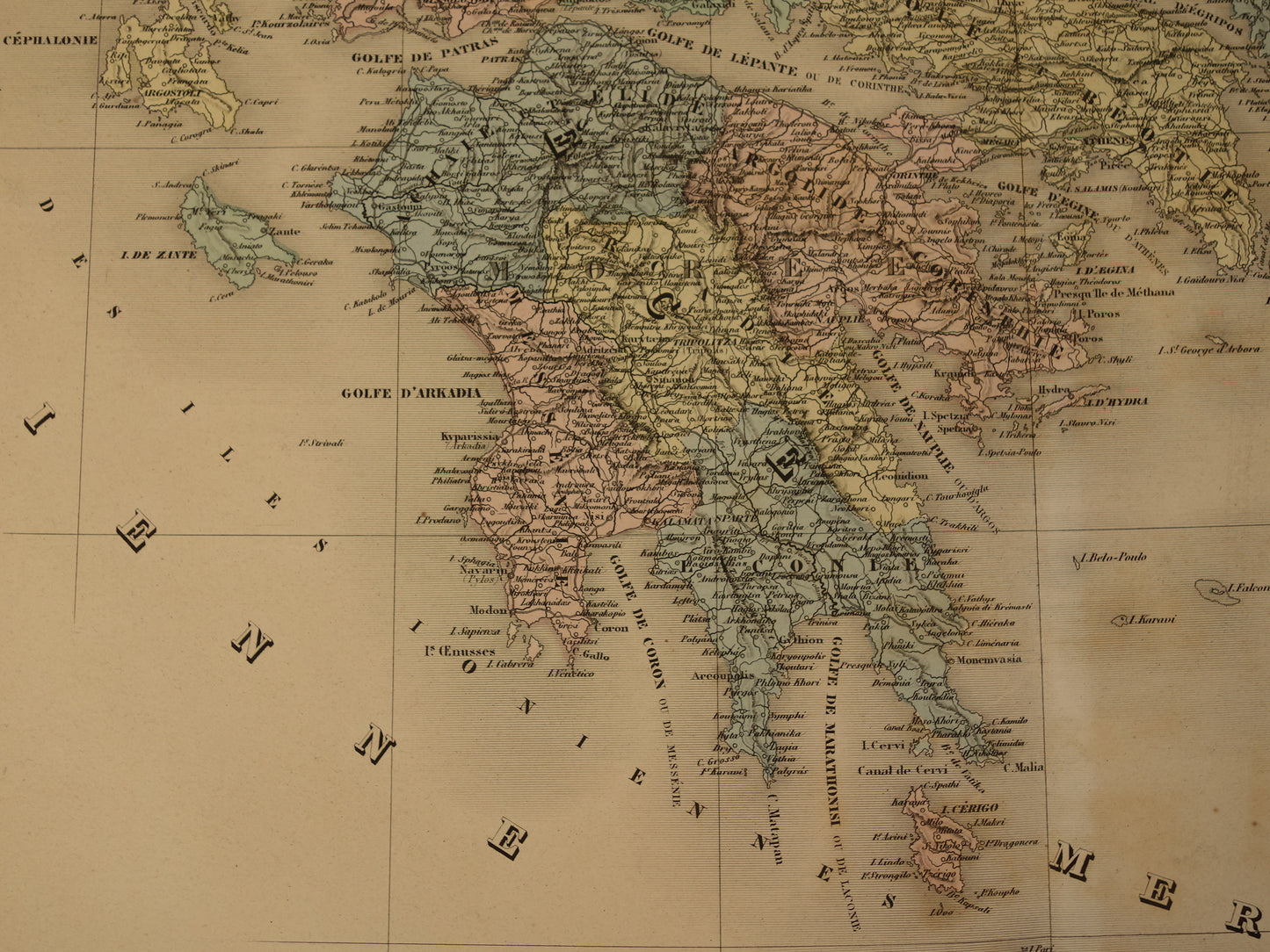 GRIEKENLAND grote oude landkaart van Griekenland 1880 Prachtige originele handgekleurde antieke kaart
