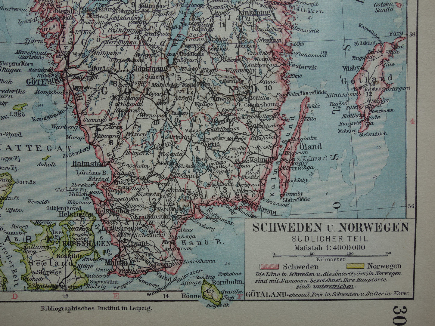 Oude kaart van Zweden en Noorwegen uit 1928 originele vintage landkaart Stockholm Oslo