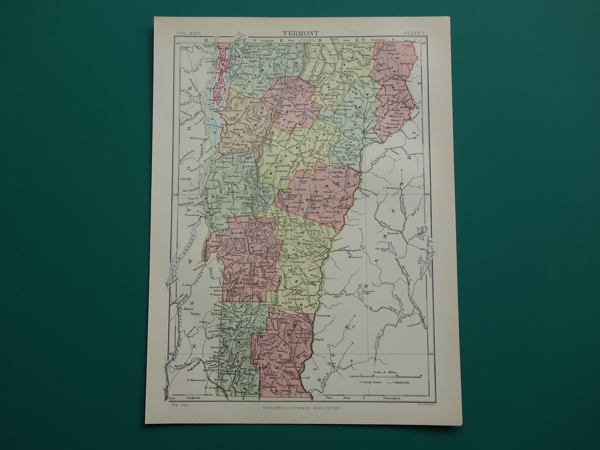 Antieke landkaart van de staat Vermont oude kaart te koop