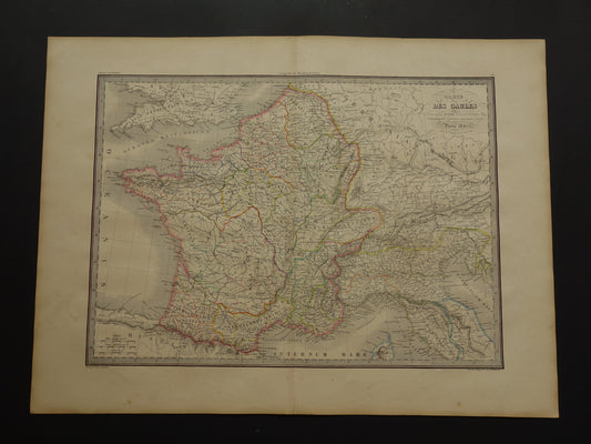 Limes oude historische landkaart van Romeinse Rijk in Nederland België en Frankrijk 1842 originele antieke kaart Gallië grens Rijn
