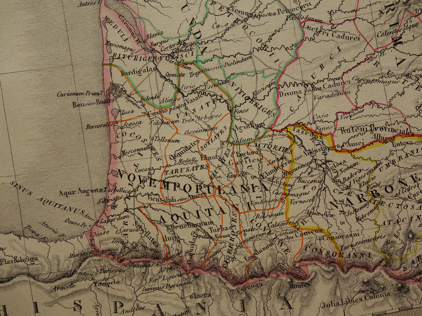 Limes oude historische landkaart van Romeinse Rijk in Nederland België en Frankrijk 1842 originele antieke kaart Gallië grens Rijn