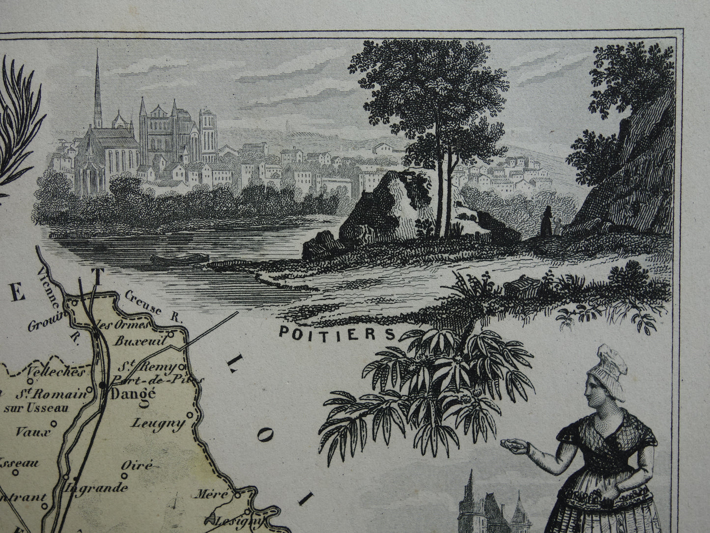 Oude kaart van VIENNE departement in Frankrijk uit 1872 originele antieke handgekleurde landkaart Poitiers