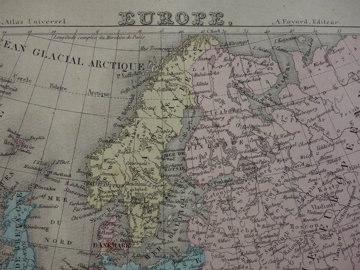 Oude kaart van Europa continent uit 1877 originele antieke handgekleurde landkaart Europa