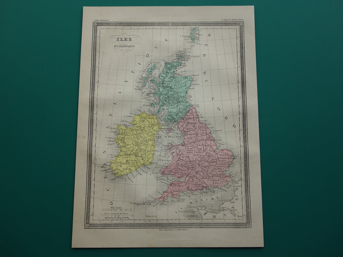 Britse Eilanden Oude kaart van Verenigd Koninkrijk en Ierland uit 1877 originele antieke landkaart