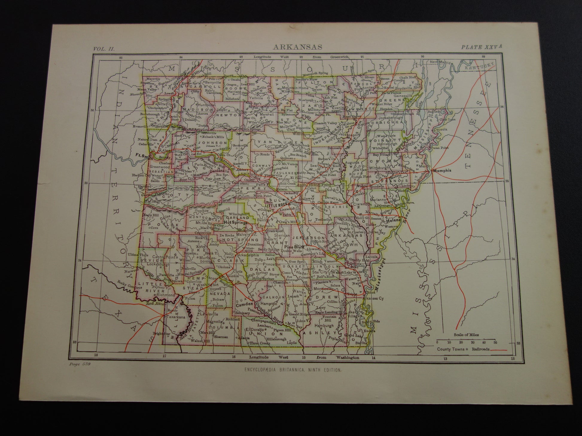 ARKANSAS Antieke landkaart van de staat Arkansas1875 originele oude kaart Little Rock Fayetteville Fort Smith Hot Springs Colchester VS te koop